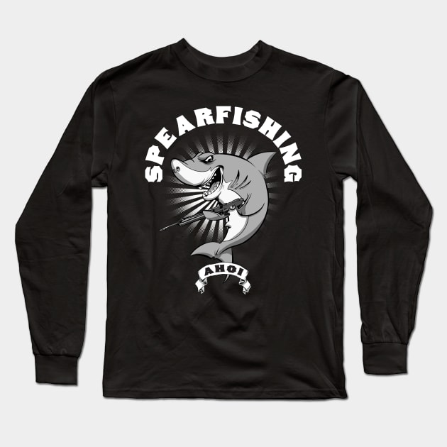 Spearfishing Shark Long Sleeve T-Shirt by Black Tee Inc